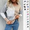 Vintage Fashion Elegant Casual Early Fall Pullover Round Neck Splicing Long-sleeved Knitted Sweater for Women