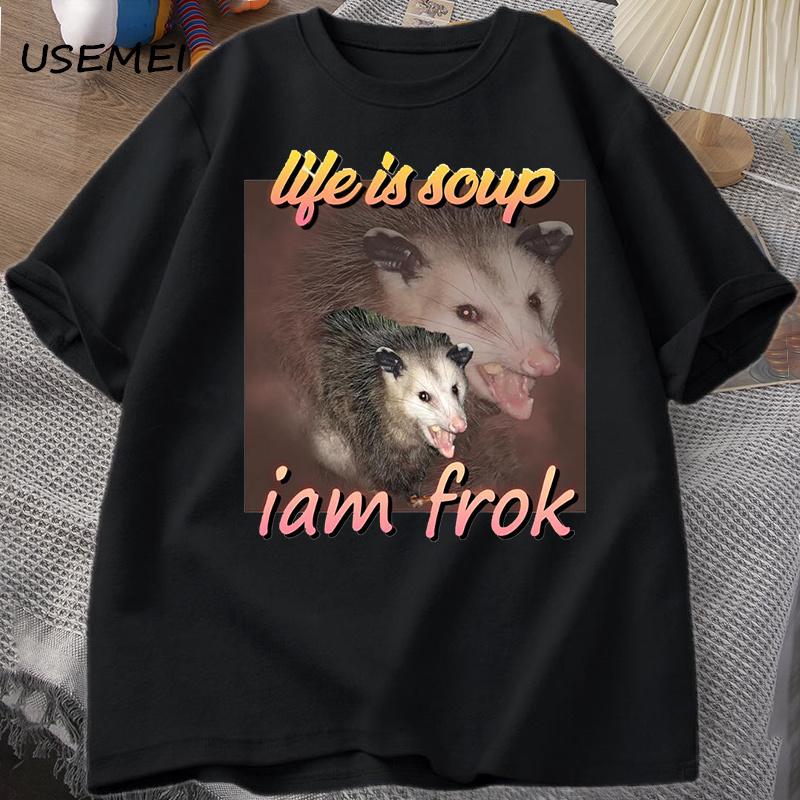 Life Is Soup I Am Fork Possum Tshirt Unisex Cotton Short Sleeve Tee Shirt Unisex Unisex Clothing Printed T Shirt Cotton Oversize