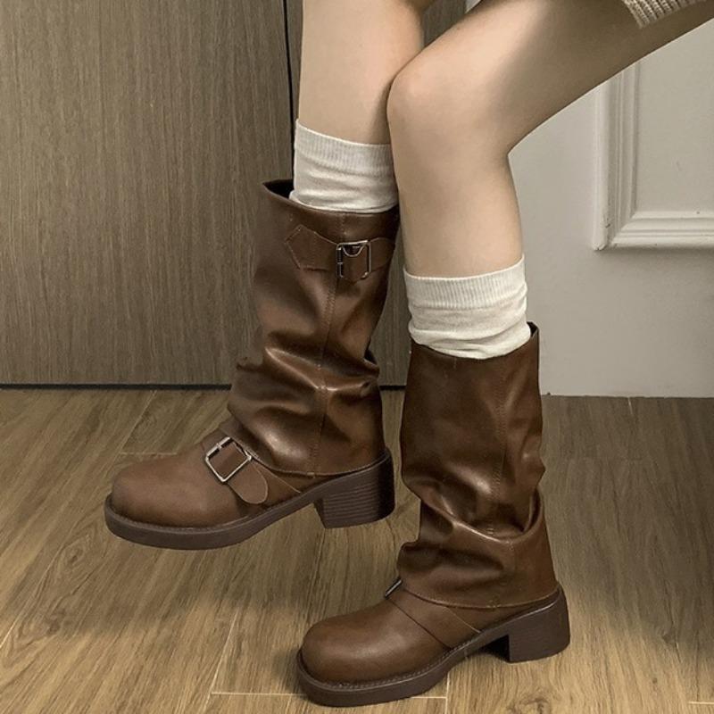 Fashion Retro Brown American Western Cowboy Boots for Women's High-quality Thick Heel Short Boots Casual Fashion Women Boots Botas Mujer