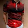 Men's Fashion, Casual Collar and Zipper Bar, Staircase Printed Golf Clothing, Short Sleeved T-shirt