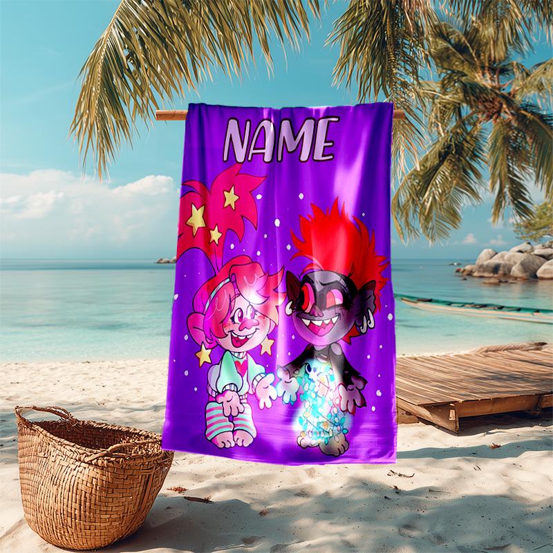 Personalized customized proof beach towel with Trolls pattern - soft, absorbent,quick-drying,perfect swimming,camping&bathing