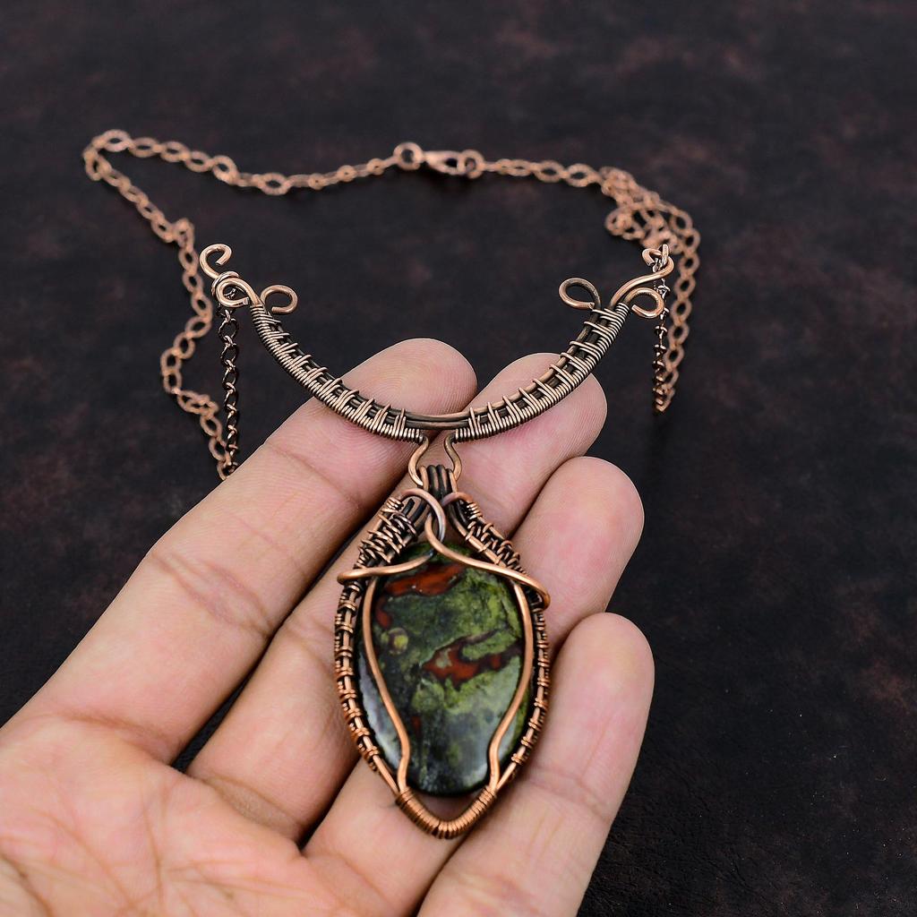 Dragon Bloodstone Copper Necklace Wire Wrapped Adjustable Necklace Gemstone Necklace Copper Jewelry Handmade Wire Wrap Jewelry Gift For Her