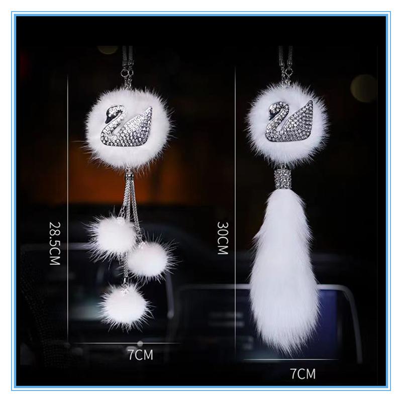 Автомобильный кулон, модный, алмазный, хрустальный, меховой шар, лебедь, элемент декора, автомобильное зеркало заднего вида, подвесные украшения для автомобиля, аксессуары