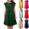 Summer Beach Dress For Women Casual Round Neck Tunic Ruffle Short Sleeve A-Line Tiered Babydoll Dress Flowy  Dress