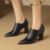 Fashion New Autumn Winter Genuine Leather Women Shoes Fashion Pointed Toe Shoes for Women Chunky Heel High Heels Women Shoes Pumps