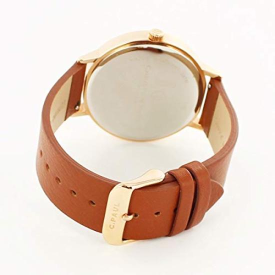 Christian Paul 43mm Luxe Crystal White Dial Rose Gold Brown Leather Black Natural Leather S002TNPG Watch [Christian Paul] Men's Women's [Item]