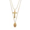 [R4426] - Gold 'Boho' Steel Designer Necklace (2 Rows) - 40x50 Cm - Cross 40x25 Mm (virgin Mary Cross)