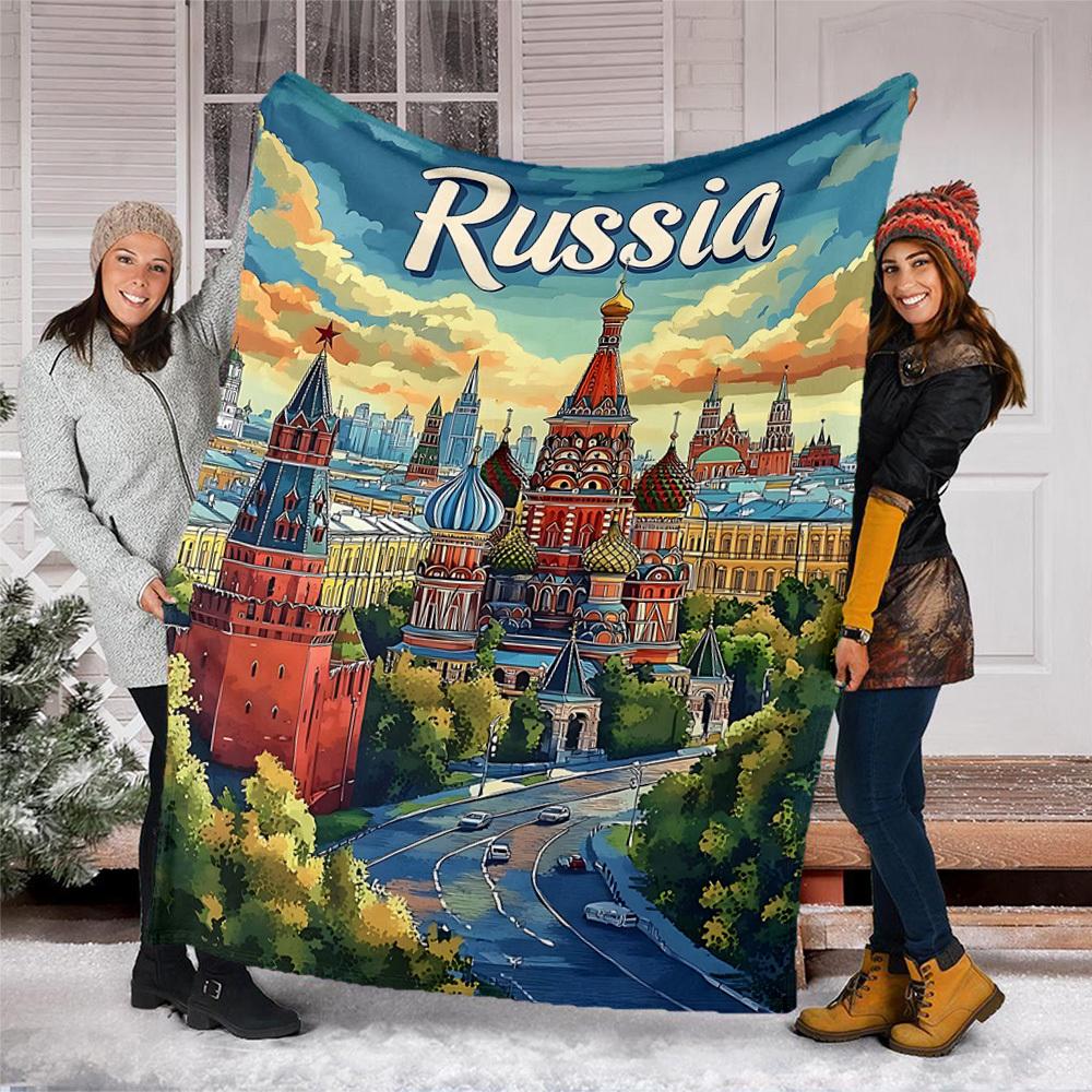 1 шт. Россия, Москва, уличный фланелевый плед, мягкий, всесезонный, полиэстеровый, идеален для пикников и путешествий, аксессуар для пикника