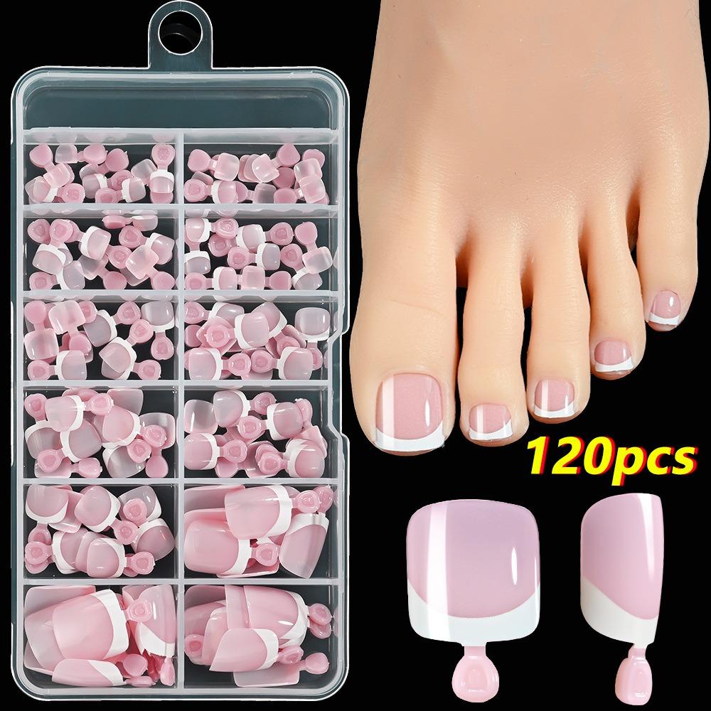120Pcs Press on Short Tip Toenail Chic French Fake Toe Nails Luxury Tip Nails Set Nails Art