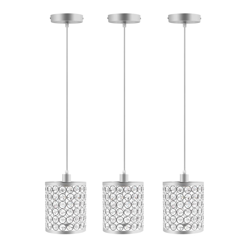 3PCS Silver Modern Crystal Ceiling Light Fixture, E12 Dimmable 40W with Adjustable Wire & Glass Shades, Easy Install for Home