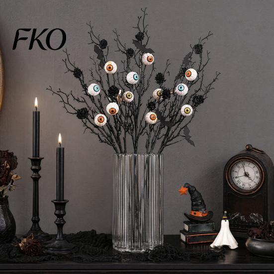 Halloween Artificial Branch Black Branches, Scary Eyeballs Picks with Bats Pine Bat And Eyeball Cones for Gothic Vase Filler, Floral