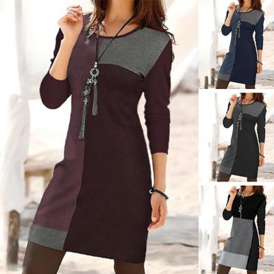 Женское весеннее платье одинакового цвета с геометрическим круглым вырезом и длинными рукавами, свободный пуловер, мягкое повседневное мини-платье длиной выше колена