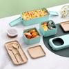 Leak-proof Bento Lunch Box with 3 Compartments Double Layer Buckle Closure Microwave Safe Stackable Salad Box for Kids Adults