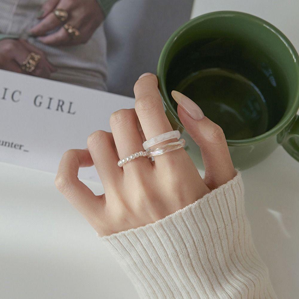 Продукты Акрил Популярные аксессуары Женский комплект жемчужных колец Партийные сувениры Кольцо из смолы в корейском стиле