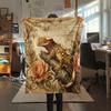 1PC Retro Floral Animal Print Flannel Blanket, High quality All Seasons, Home Decor, Warmth and Comfort, Perfect for Christmas Gifts
