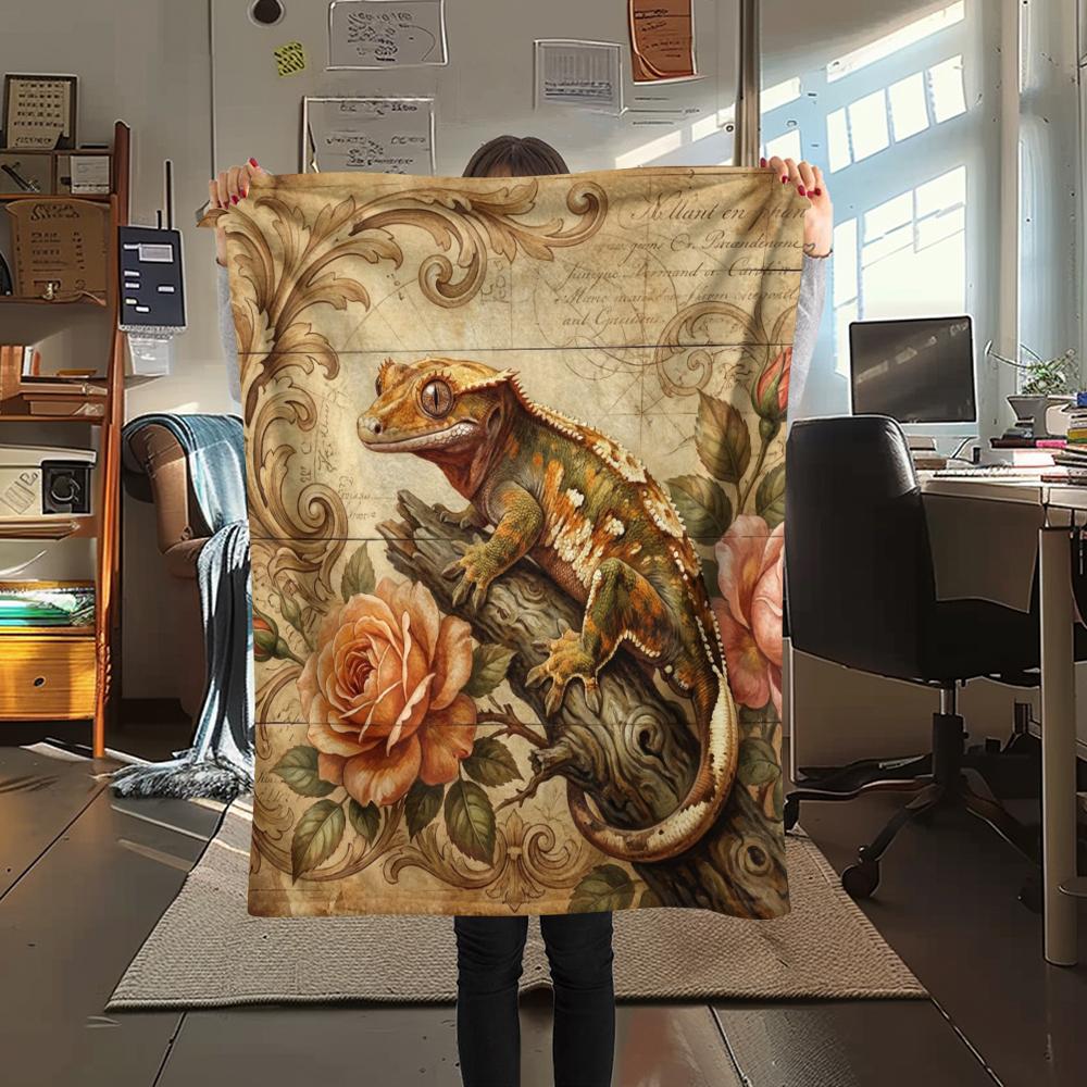 1PC Retro Floral Animal Print Flannel Blanket, High quality All Seasons, Home Decor, Warmth and Comfort, Perfect for Christmas Gifts