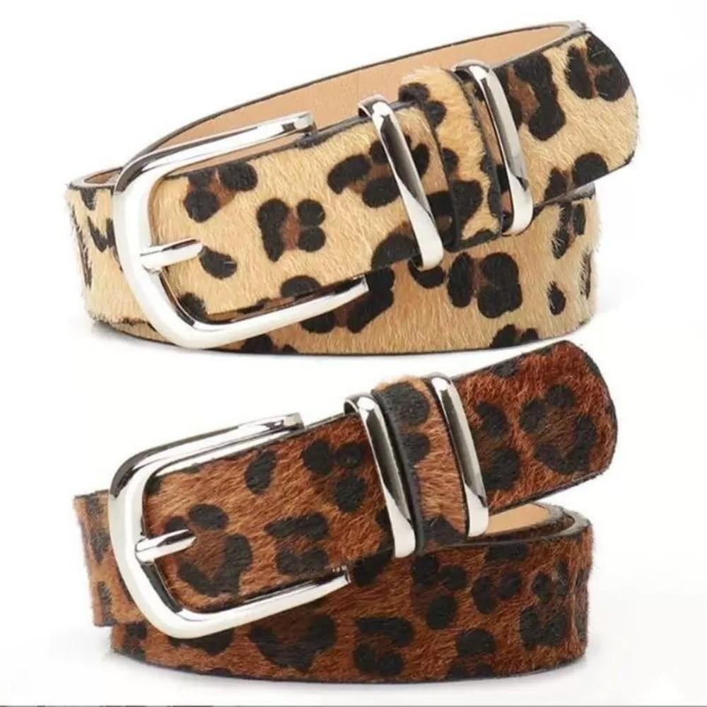 Metal Buckle Leopard Print Belt Plush Waistband Fashion PU Leather Waist Belt  Female/Girls