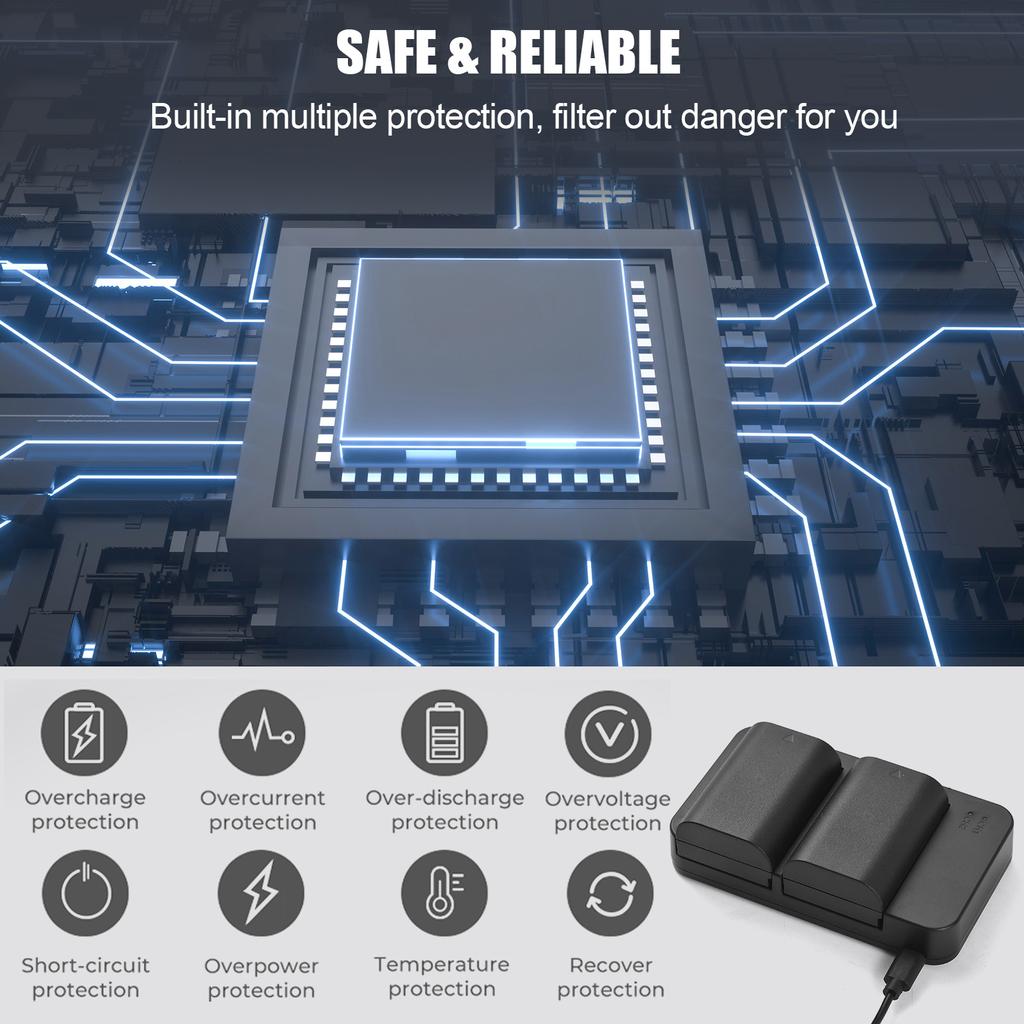 Camera LP-E6 LP-E6N Battery & Charger Kit with 2-slot Battery Charger + 2pcs LP-E6 Batteries 7.4V