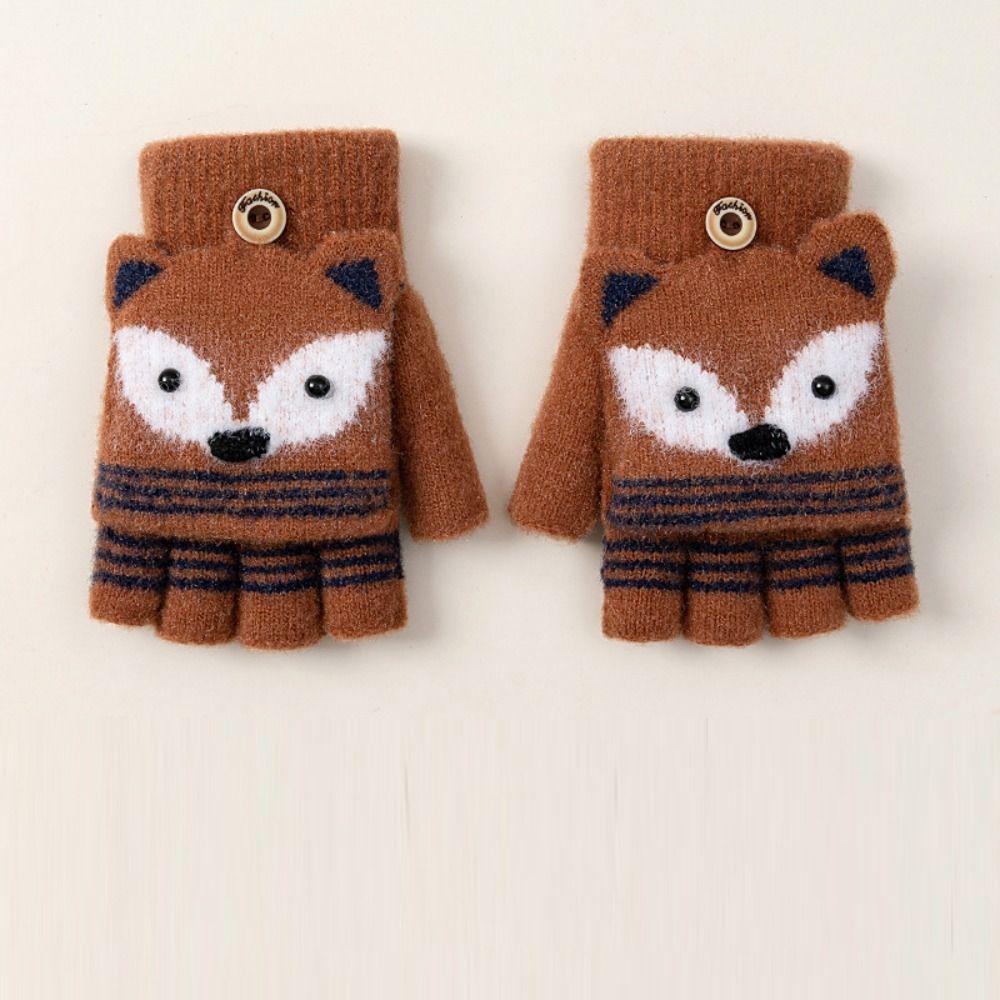 Finger Cute Autumn Winter Warm Gloves Children Mittens Knitted Gloves Flip Fingerless Gloves