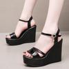 Small Size 33-43 Fashion Cowhide Leather Shoes Women's Platform Wedges Sandals Summer 2025 High Heels Sandals Office Beach Mom
