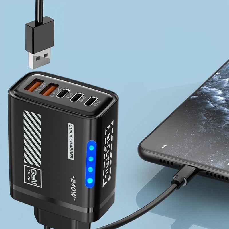 Xiaomi 240 Вт QC3.0 PD 5 портов GaN Быстрое зарядное устройство Адаптер-зарядная головка для телефона с разъемом US/EU и светодиодной подсветкой для iPhone Samsung Huawei Xiaomi