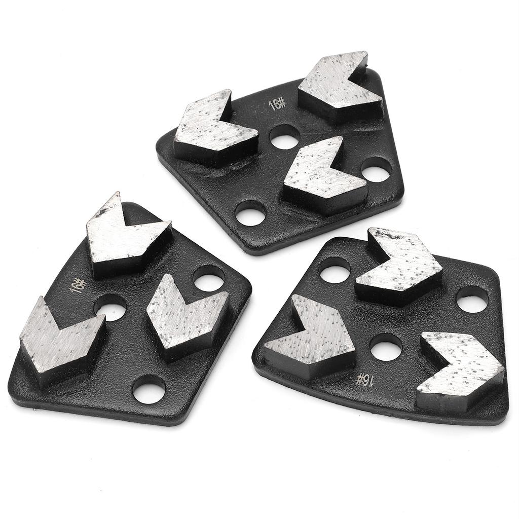 3Pcs Trapezoid Diamond Grinder Concrete Grinding Shoes Cutting Tool Disk Set 16# Black