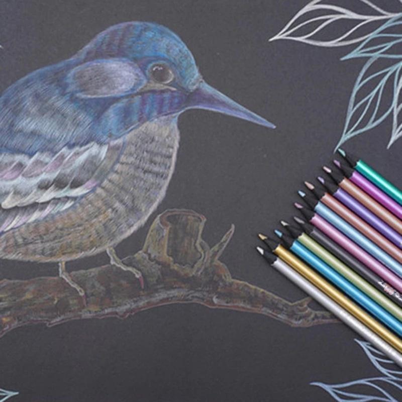 12 шт. металлический цветной маркер цветной карандаш флуоресцентная заливка ручка для рисования художественная ручка черный цвет дерева граффити Diy Ledger