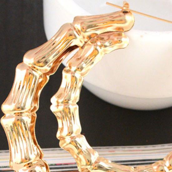 1 пара преувеличенных женских обручей из бамбука с полировкой и гальваническим покрытием уха