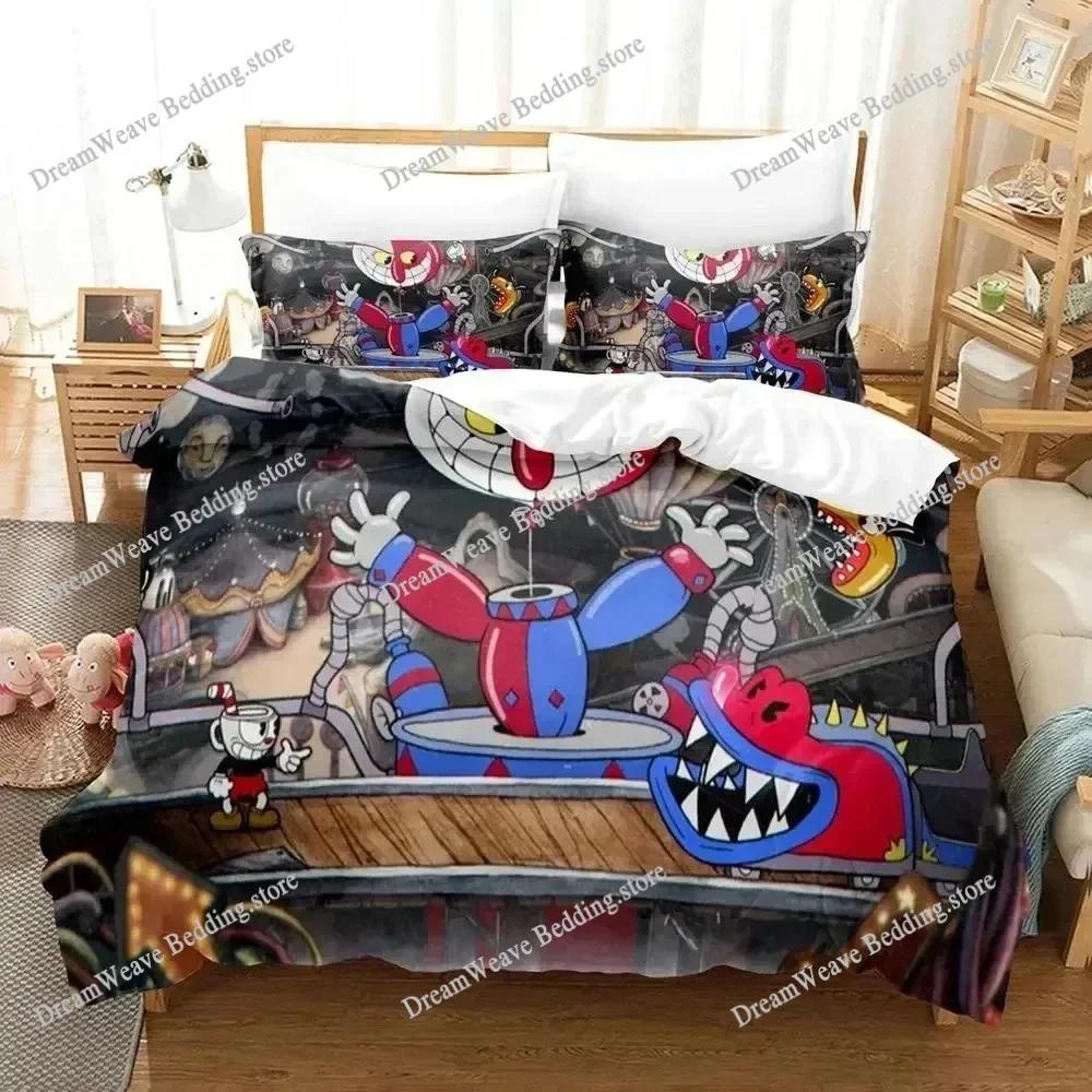 Cartoon Mugman Cuphead Bedding Set Polyester Quilt Cover Pillowcase Comforter King Queen Size Boys Adult  Duvet Cover Bed Set