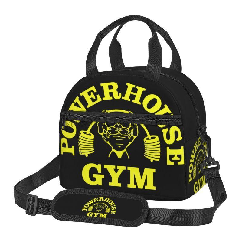 Термосумка для обеда Powerhouse Gym с принтом логотипа и регулируемым плечевым ремнем, изолированный ланч-бокс, многоразовая портативная сумка-тоут для бенто