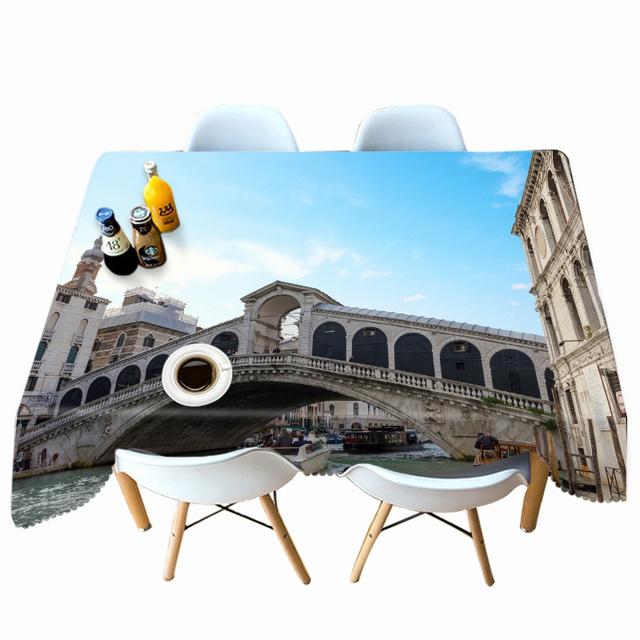 Arch Bridge View Pattern Tablecloth Thicken Cotton Rectangular Round Table Cloth For Wedding Picnic Party