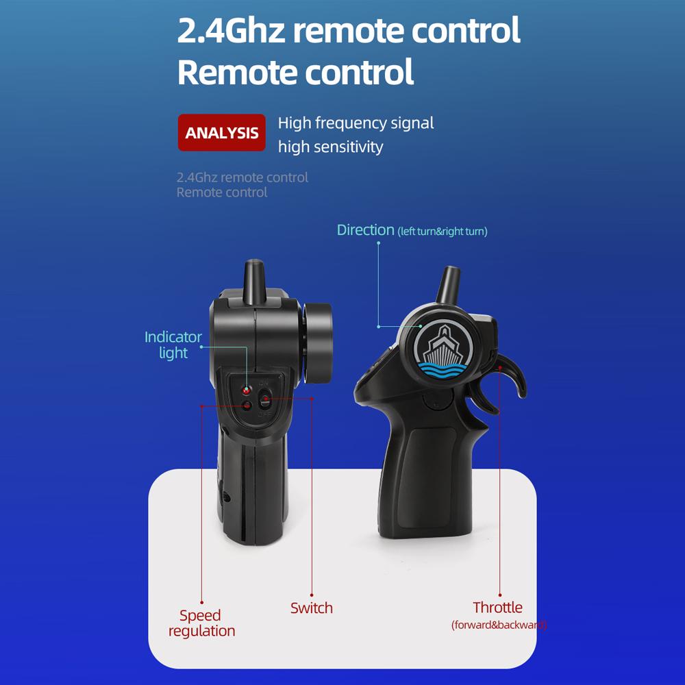 2.4G Remote Control Boat Waterproof High-Speed Simulation Ship Warship Model Rechargeable Mini