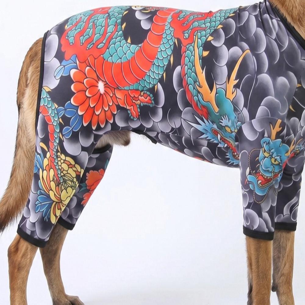 Pet Tattoos Four Legged Clothes Dog Funny Clothing Full of Dragon Patterns Trendy and Cool Design High Elasticity Skin Friendly
