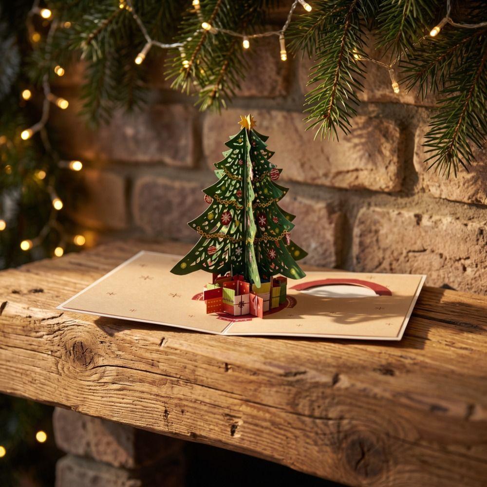 Colorful 3D Christmas Tree Card Hollow Out Xmas Invitation Card Thanksgiving