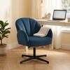 Swivel Accent Chair, Shell-Shaped Armchair with Spring Cushion, Metal Base, Dark Blue