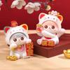 Cartoon Cat Sculpture Chinese Lucky Wealth Waving Cat Hand Painted Decorative Resin Desktop Statue Gift Office Supplies