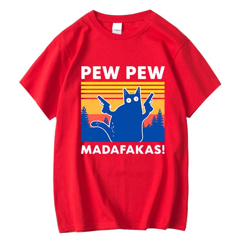 Pew Pew Madafakas Футболка Мужская С коротким рукавом Новинка Забавная Кошка Футболка Хлопок Свободный Топ Рубашки Футболка Летний Повседневный Свободный Мужской