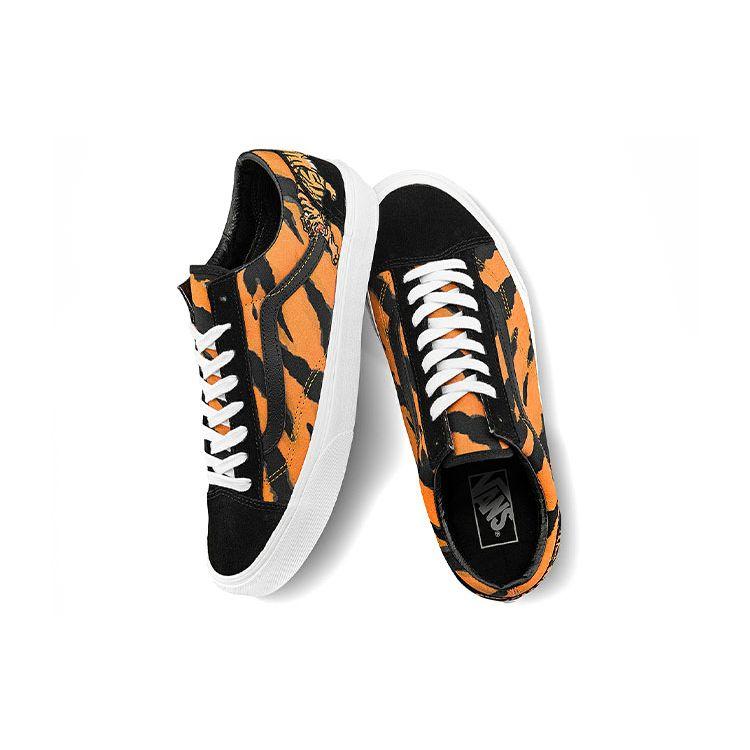Vans Style 36 Series Tiger Embroidery Tiger Stripe Low-Top Skate Shoes Unisex Sneaker Black Orange VN0A3DZ3ORA