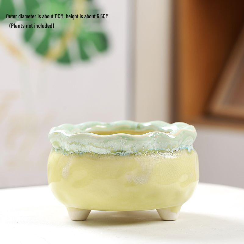 Creative Ceramic Succulent Pot with Breathable Ice Crack Glaze and Drainage Holes