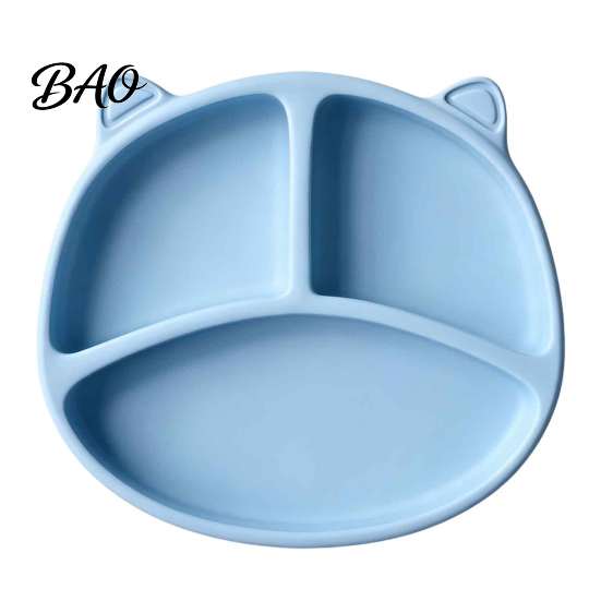Travel Feeding Plate for Toddlers Silicone Suction Toddlers, Cute Bear Shape Unbreakable Divided BPA Free Infant Supplies Baby Bowl, Non Slip