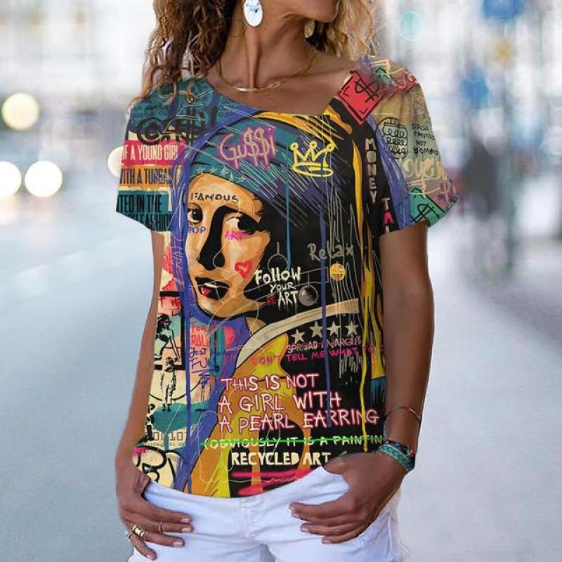 Новые женские футболки, цветочный принт, женская одежда, топы с короткими рукавами, толстовки с v-образным вырезом, уличная одежда, большие футболки, женские футболки