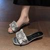 Shoes 2025 New French Square Head Slippers Fashionable Medium Heel One-word High-end Feeling with Skirt Cool Slippers