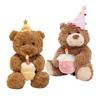 Kawaii Birthday Cake Teddy Bear Plush Toy Yellow And Pink Cake With Hat Bear Doll Boys Girls Birthday Gift