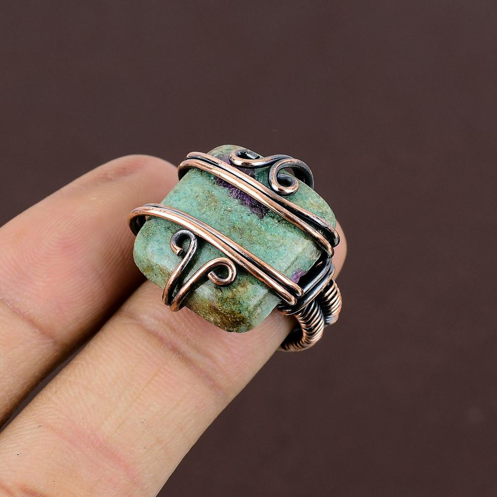 Рубин в драгоценном камне фуксита ручной работы из медной проволоки, ювелирное кольцо, размер 6,5 O4y67