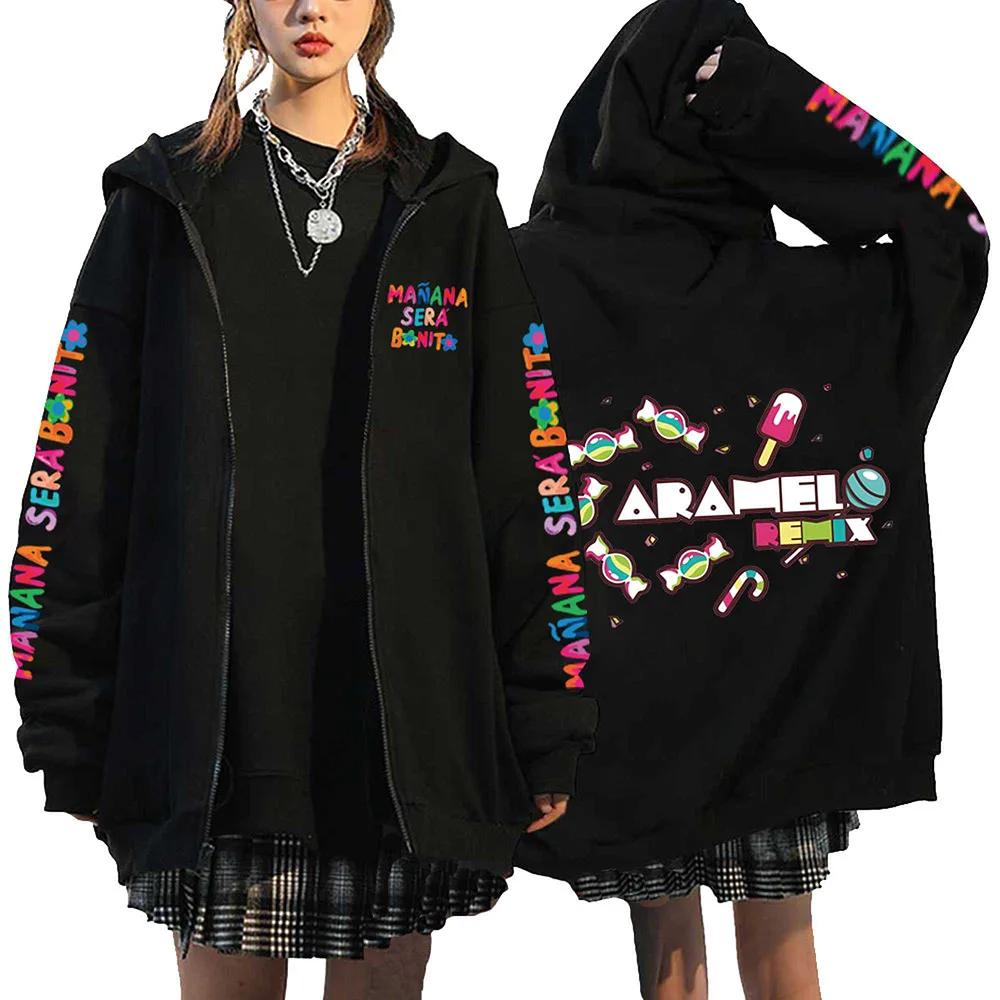 Куртка на молнии Karol G Bichota Print Hip Hop Streetwear Manana Sera Bonito Толстовки Свободные повседневные флисовые толстовки Одежда Y2K