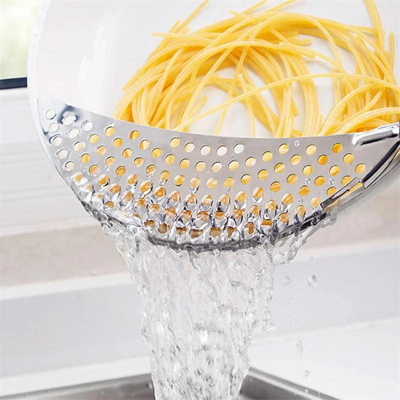 Pot Strainer Pan Drainer For Kitchen Easy Draining Pot Strainer Stainless Steel Pasta Spaghetti Practical Draining Tool Sifter