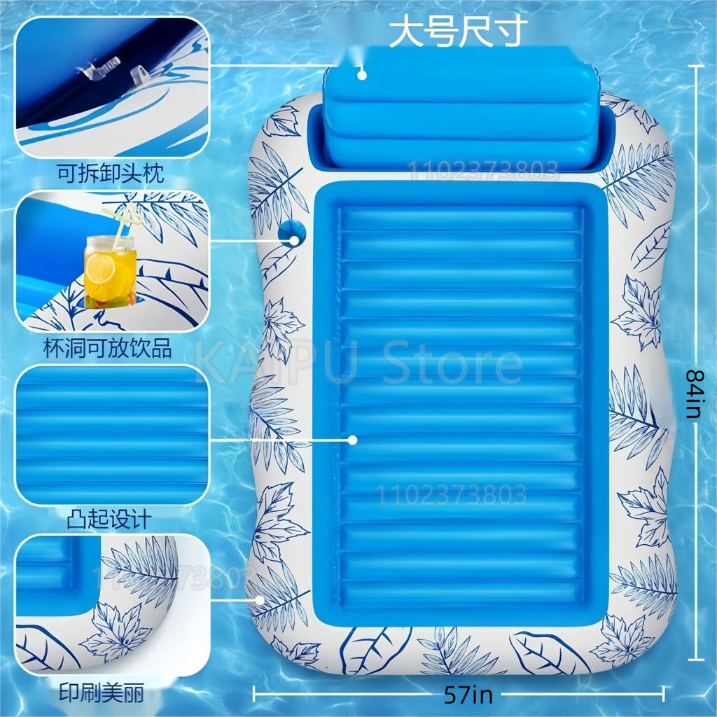 2026 popular water inflatable floating bed, backrest inflatable floating row water deck chair, double maple leaf floating bed
