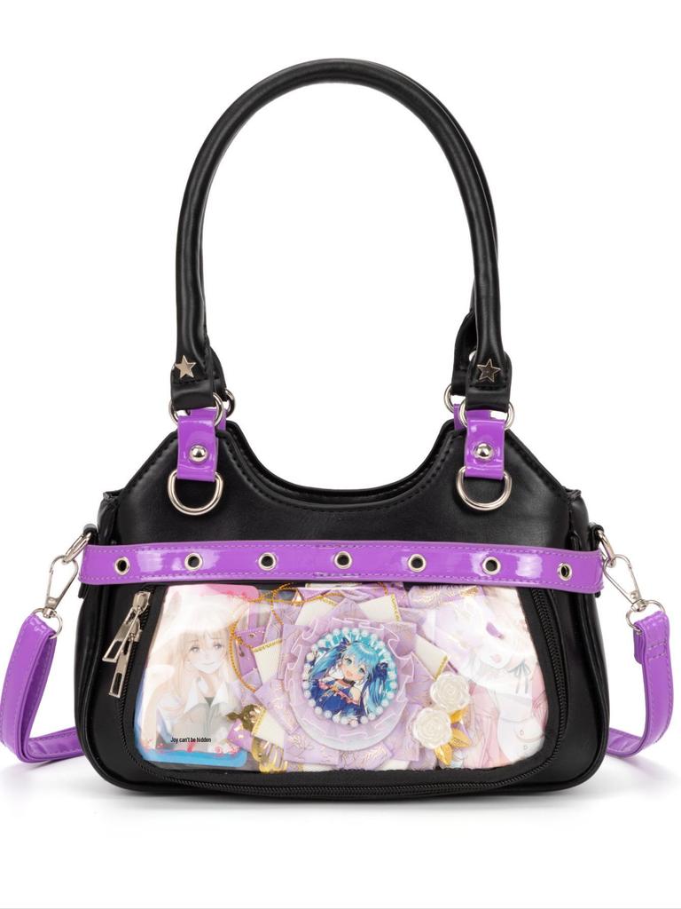 Japanese PU Leather Y2K Spicy Girl Ita Bag - Large Capacity Transparent Badge Crossbody for Students