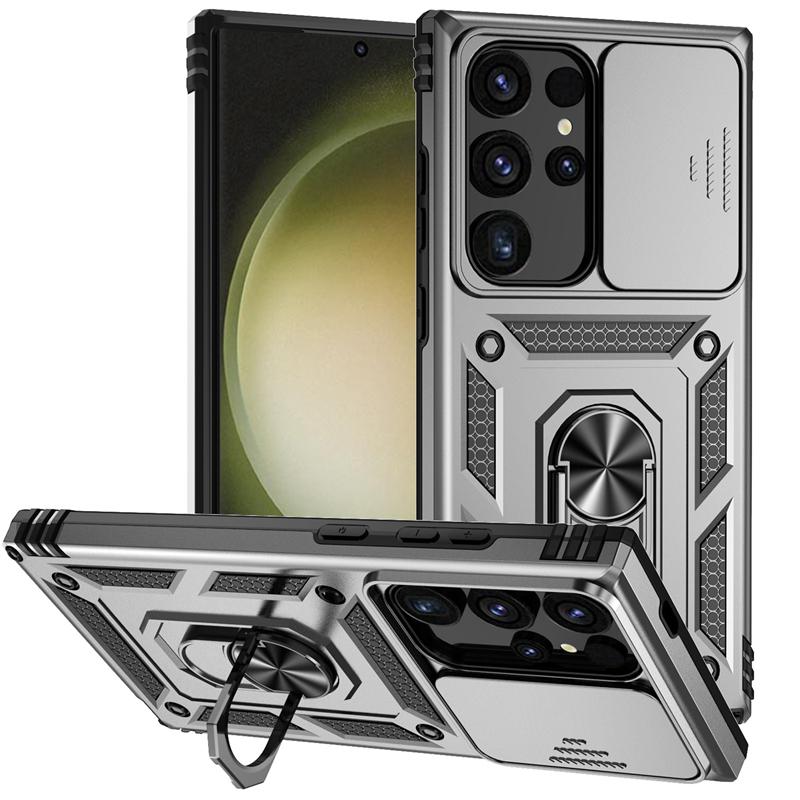 Для Samsung Galaxy S24 Ultra Case Slide Lens Armor Phone Case для Samsung S24 + Plus S 24 Ultra Magnetic Ring Holder Back Cover