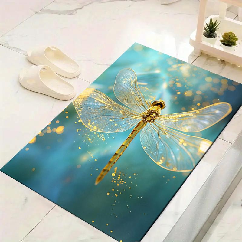 1Pc Golden Dragonfly Sparkle Rug Office Carpet Indoor Outdoor Doormat Nonslip Soft Comfortable Living Christmas Halloween Xmas Gift D924643